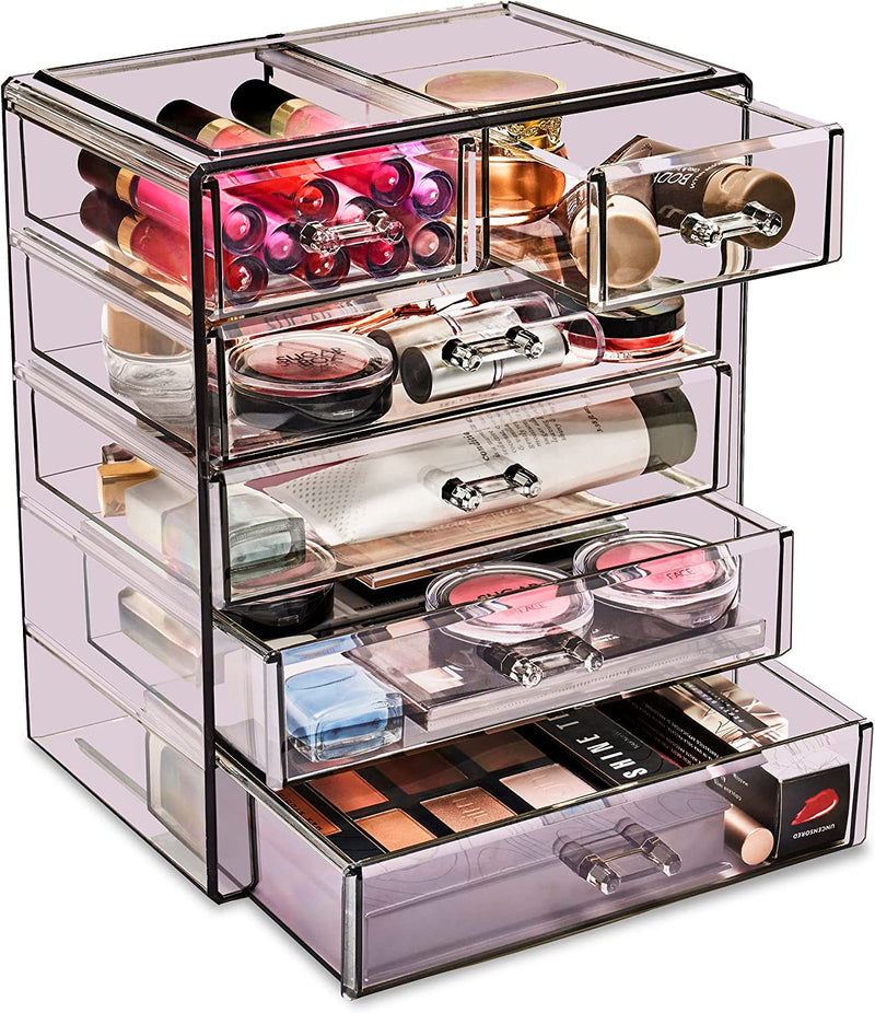 Sorbus Clear Cosmetics Makeup Organizer - Big & Spacious Acrylic Display Case - Stylish Designed Jewelry & Make up Organizers and Storage for Vanity, Bathroom (4 Large, 2 Small Drawers) Home & Garden > Household Supplies > Storage & Organization Sorbus Purple 4 Large, 2 Small Drawers 