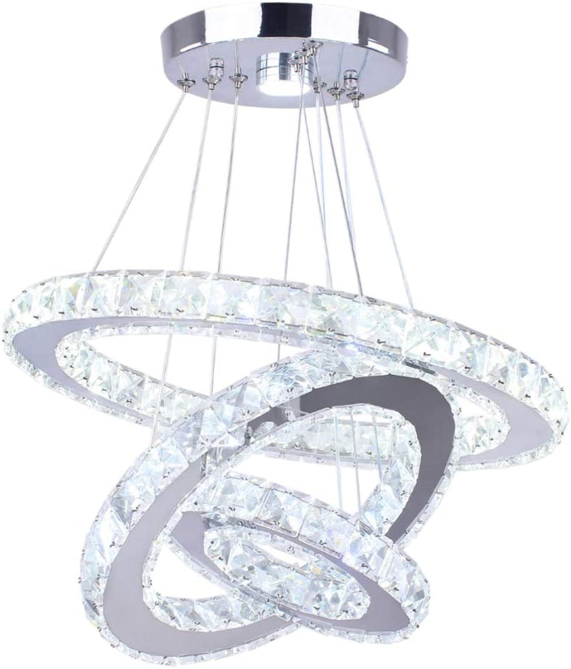Winretro 3 Ring Modern LED Crystal Chandelier Light Fixtures round Pendant Lighting Stainless Steel Chrome Ceiling Lamp Hanging Lights for Living Room Dining Room Bedroom Kitchen Closet (Cold White) Home & Garden > Lighting > Lighting Fixtures > Chandeliers Winretro 20+30+40 Cold White  