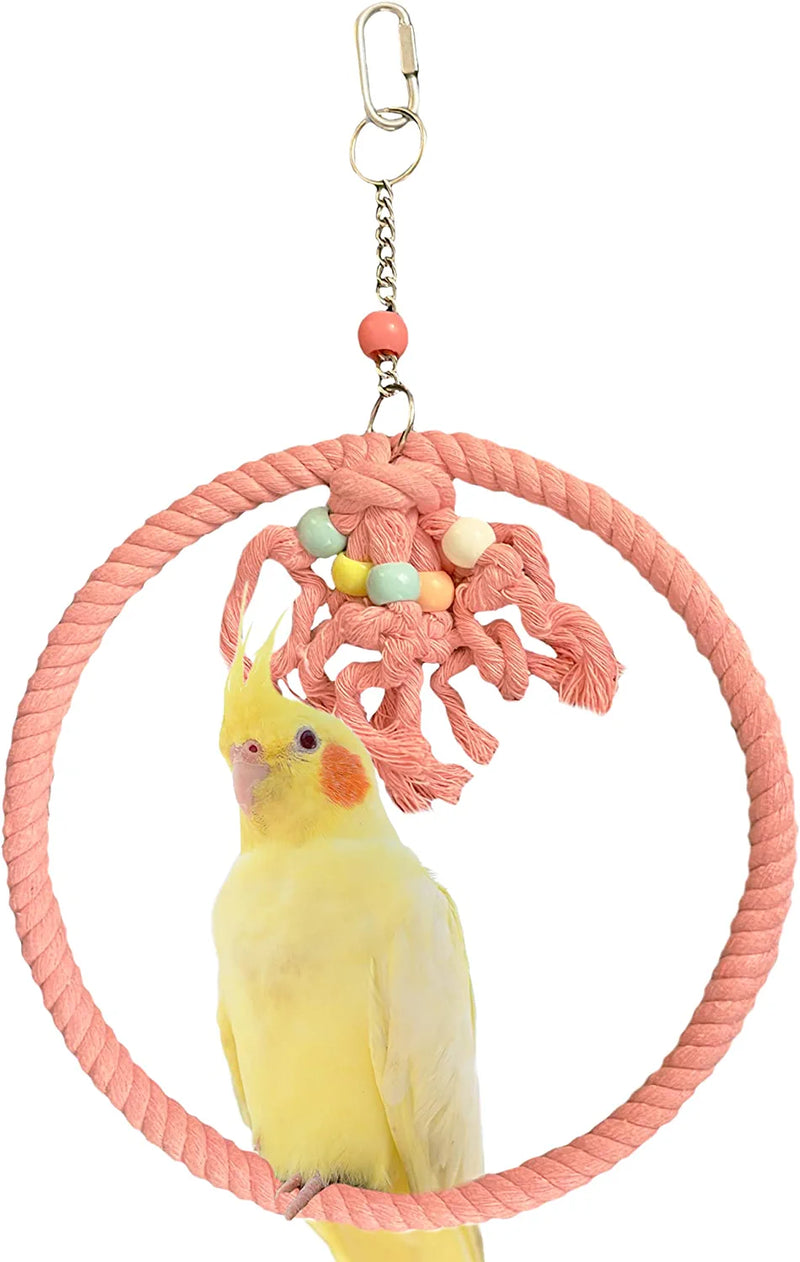 SIMENA Cotton Rope Bird Swing for Bird Cage, Hanging Bird Perch Parrot Toys, Bird Cage Accessories for Medium to Large Birds Including Parakeets, Cockatiels, Conures, Etc. (Large (9.5" Green) Animals & Pet Supplies > Pet Supplies > Bird Supplies > Bird Toys SIMENA Pink Small 7.5" 