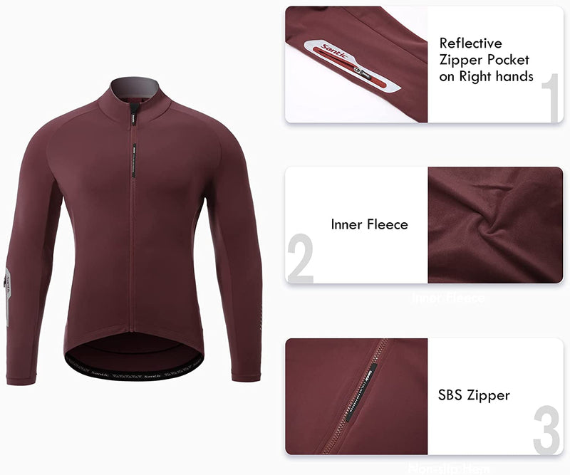 Santic Cycling Jersey Men'S Long Sleeve Bike Reflective Full Zip Bicycle Shirts with Pockets Sporting Goods > Outdoor Recreation > Cycling > Cycling Apparel & Accessories Santic   