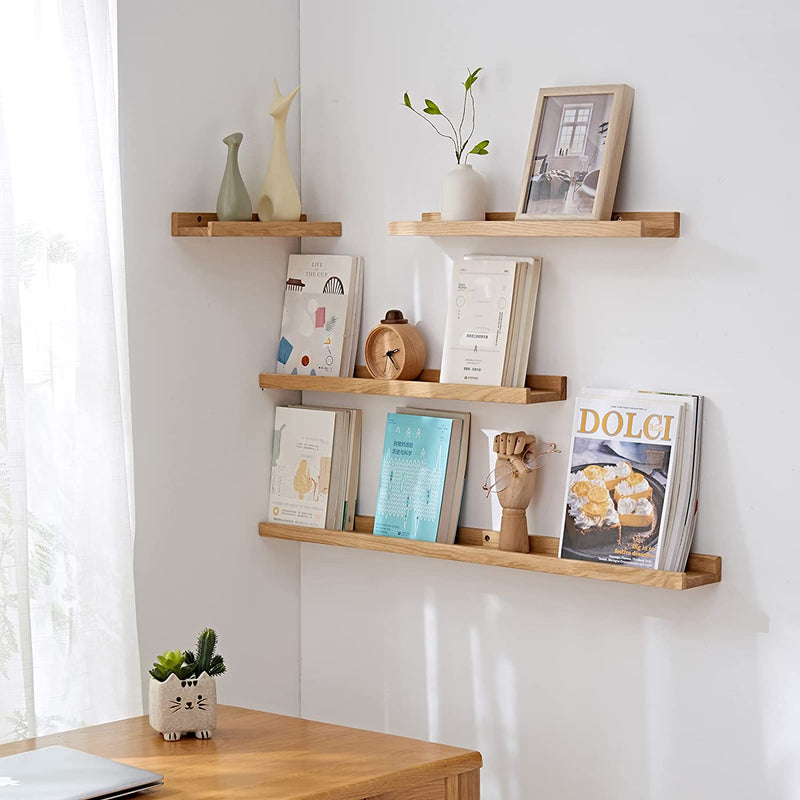 Long Floating Shelf 36 Inch Natural Wood Shelves, Rustic Display Books Picture Ledge Shelf for Wall Mounted, Natural Solid Oak Wood Shelf, Easy to Install, Natural Color, 36 *4 *1.5 (1 Pack) Furniture > Shelving > Wall Shelves & Ledges Recogwood   