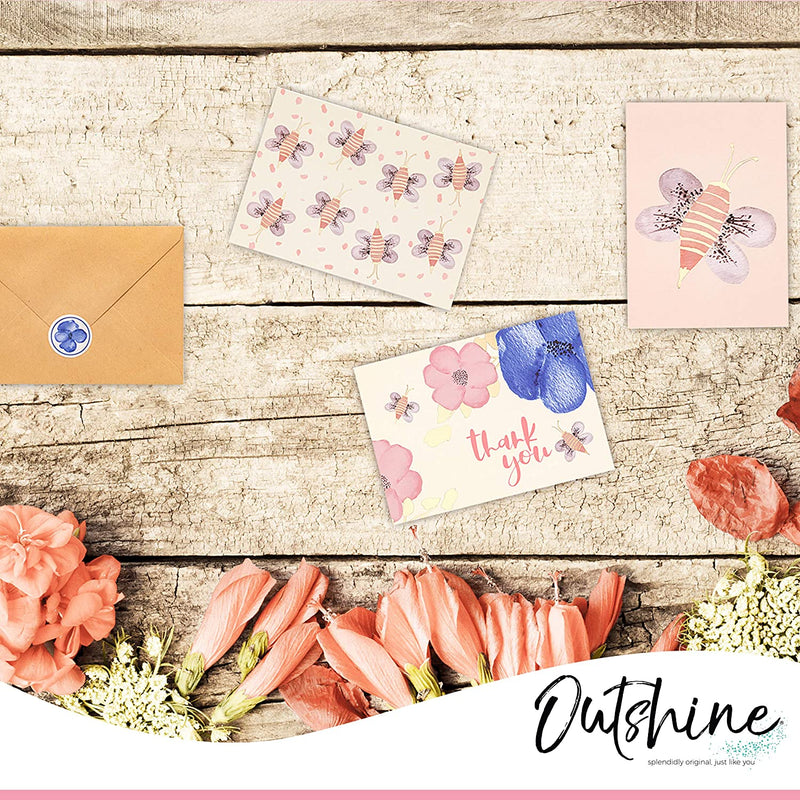 OUTSHINE Blank Note Cards with Envelopes and Seals in Storage Box - Set of 36 (Bee & Butterfly) | 3.5" X 5" Blank Cards with Envelopes All Occasion | Greeting Cards, Thank You Cards, Birthday Cards Home & Garden > Household Supplies > Storage & Organization OUTSHINE   