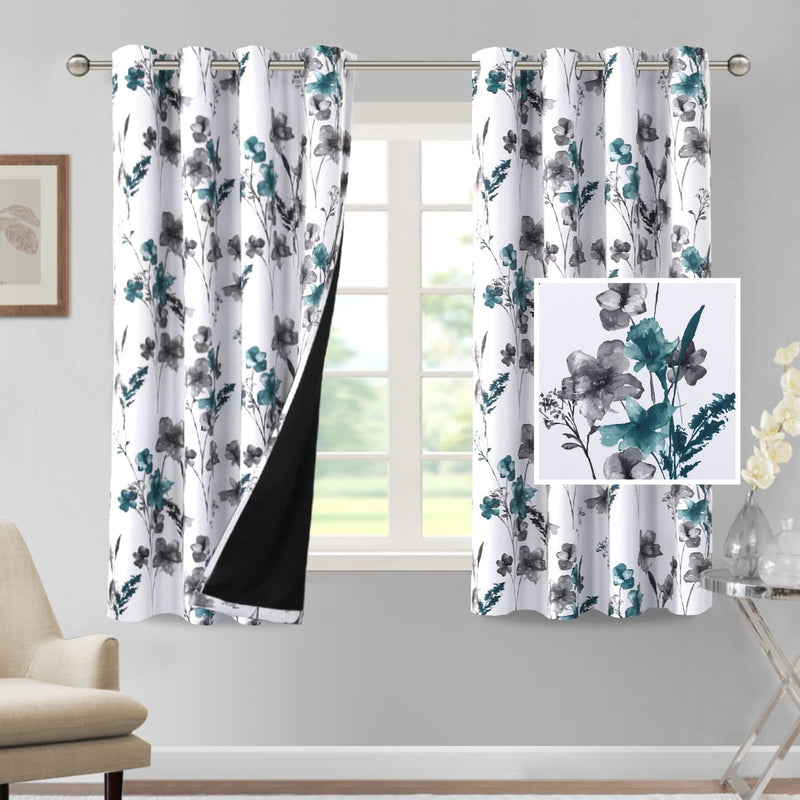H.VERSAILTEX 100% Blackout Curtains 84 Inch Length 2 Panels Set Cattleya Floral Printed Drapes Leah Floral Thermal Curtains for Bedroom with Black Liner Sound Proof Curtains, Navy and Taupe Home & Garden > Decor > Window Treatments > Curtains & Drapes H.VERSAILTEX Grey/Teal 52"W x 63"L 
