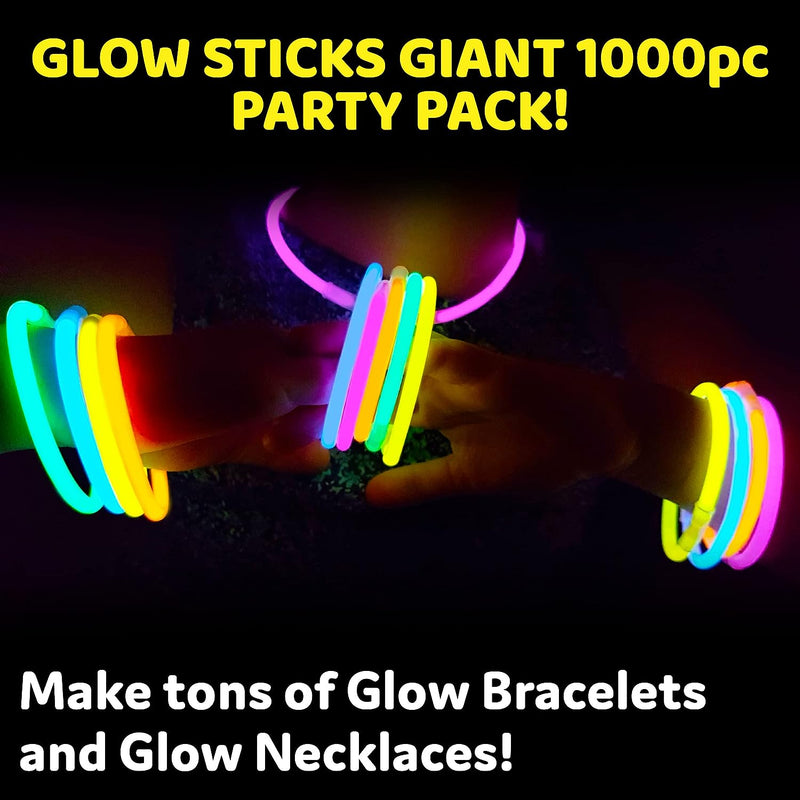 Partysticks Glow Sticks Party Supplies 1,000 Pack - 8 Inch Glow in the Dark Light up Sticks Party Favors, Glow Party Decorations, Neon Party Glow Necklaces and Glow Bracelets with Connectors  PartySticks   