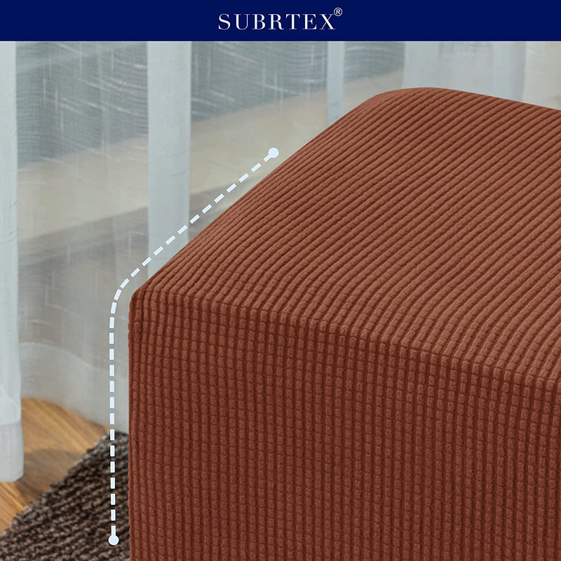 Subrtex Stretch Storage Ottoman Slipcover Protector Oversize Spandex Elastic Rectangle Footstool Sofa Slip Cover for Foot Rest Stool Furniture in Living Room (XL, Brick)