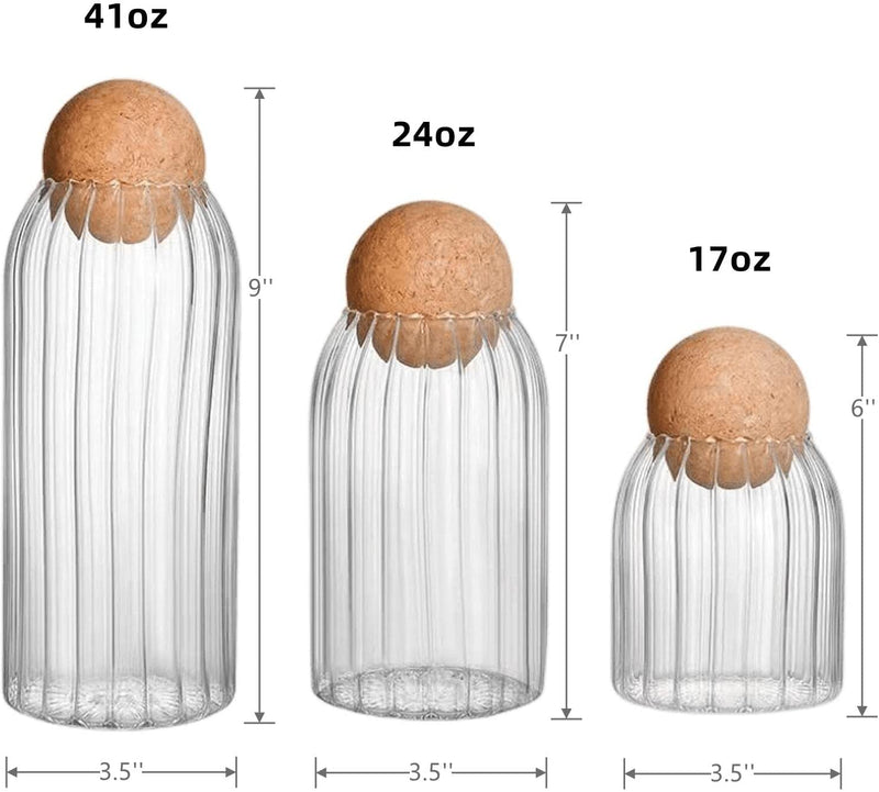 LERIYUFS Glass Jar with Lid Ball Cork Glass Jar Food Storage Container Glass Canisters Decorative Organizer Bottle Canister Jar with Ball Wooden Lids for Grains, Nuts Spices Candies Cookies, Set of 3 Home & Garden > Decor > Decorative Jars LERIYUFS   