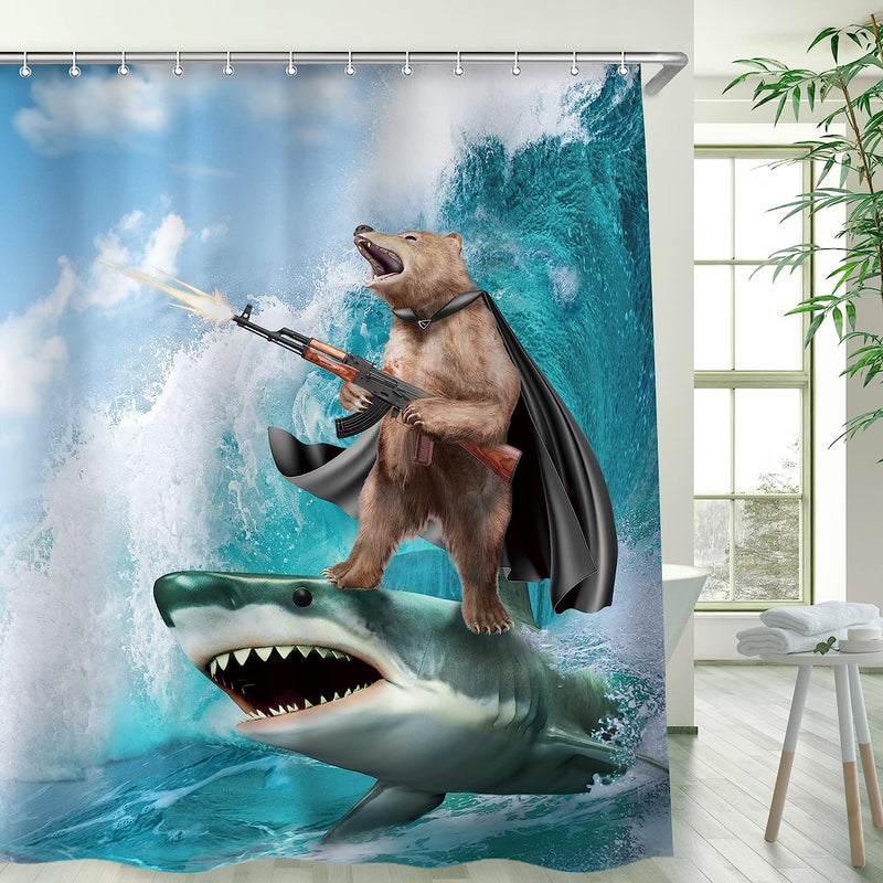 Rosielily Dinosaur Shower Curtain, Kids Shower Curtain, Funny Shower Curtain, Cute Shower Curtain Set with 12 Hooks, Cool Shower Curtain for Bathroom Decor, 72"X84" Sporting Goods > Outdoor Recreation > Fishing > Fishing Rods RosieLily Gobear 72"x96" 