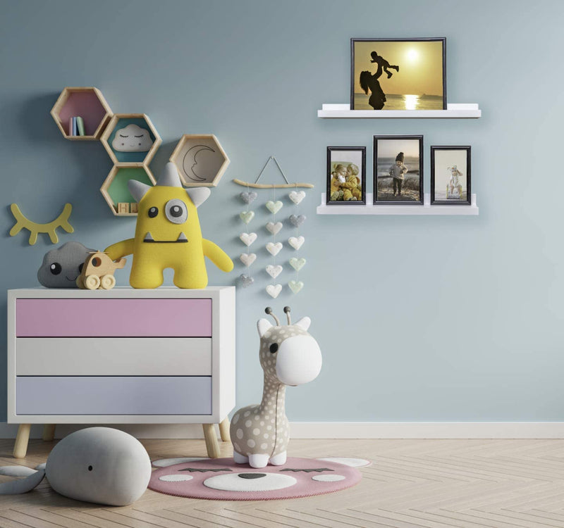 Mashba Wall Mounted Floating Shelves for Nursery Decor - Kid’S Room Bookshelf Display - Picture Ledge (Color - White, 17 Inch Set of 2) Furniture > Shelving > Wall Shelves & Ledges MASHBA   