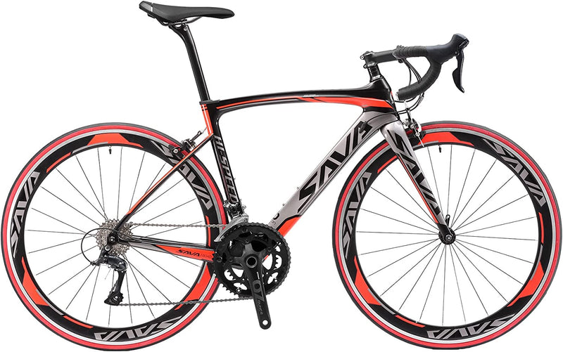 SAVADECK Carbon Road Bike, Warwinds3.0 700C Carbon Fiber Frame Carbon Fork Racing Bicycle with Shimano SORA 18 Speed Derailleur System and Double V Brake Sporting Goods > Outdoor Recreation > Cycling > Bicycles savadeck Red 48cm 