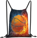 Drawstring Backpack for Men Boy String Bag Sackpack Cinch for Gym Shopping Sport Yoga School Travel-Water Fire Basketball