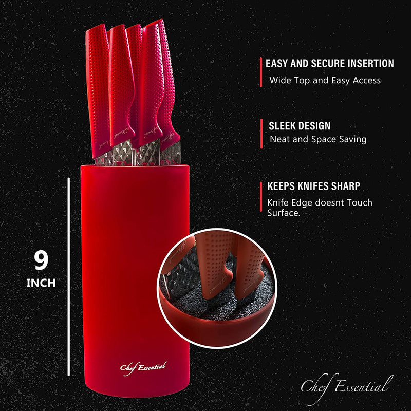 Luxury Kitchen Block Set with 6 Stainless Steel Knives, Chef Quality Utensils with Santoku, Paring, Carving, Utility, and Bread Cutlery, Precision Sharp Blades, All-Purpose Use (Red) Home & Garden > Kitchen & Dining > Kitchen Tools & Utensils > Kitchen Knives Chef Essential   
