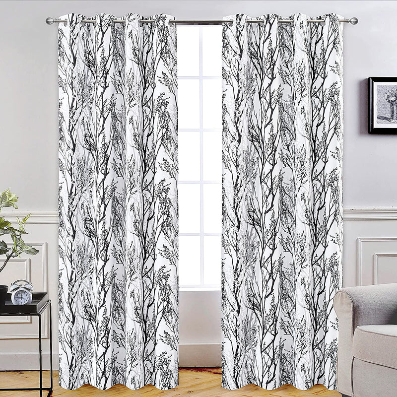 Driftaway Tree Branch Botanical Pattern Painting Blackout Room Darkening Thermal Insulated Grommet Lined Window Curtains 2 Panels 2 Layers Each 52 Inch by 84 Inch Gray Home & Garden > Decor > Window Treatments > Curtains & Drapes DriftAway Black White 52"x96" 