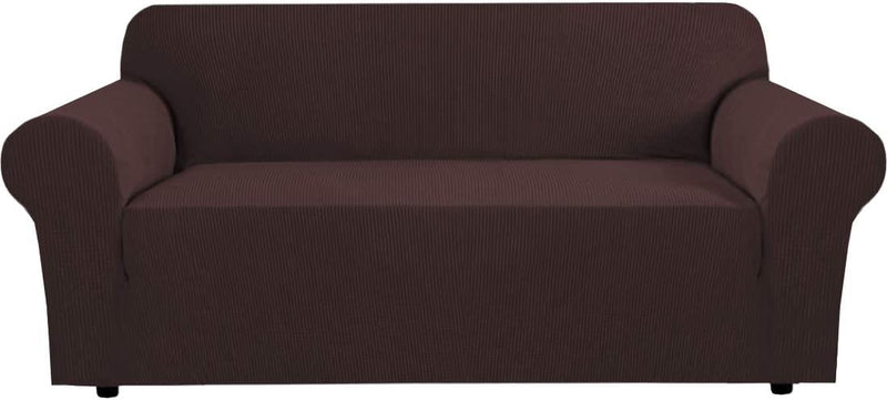 H.VERSAILTEX Stretch Sofa Covers for 3 Cushion Couch Covers Sofa Slipcovers for Living Room Feature Thick Checked Jacquard Fabric with Elastic Bottom, Sofa Large - Chocolate Home & Garden > Decor > Chair & Sofa Cushions H.VERSAILTEX   