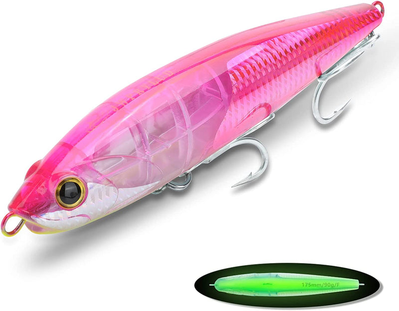 JWPRYLUD Saltwater Fishing Lures Tuna Gt,Large Topwater Pencil Popper Hard Bait 6.9In/3.2Oz,Equipped Sharp Sea Water Treble Hooks 4X Strength,Flash Blade Floating Trolling Sporting Goods > Outdoor Recreation > Fishing > Fishing Tackle > Fishing Baits & Lures JWPRYLUD Pink  