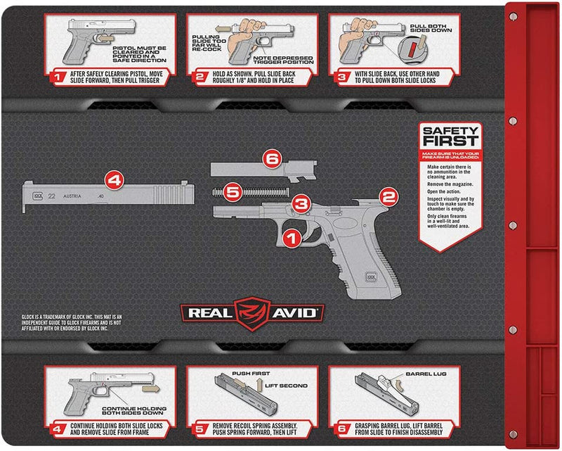 Real Avid Handgun Smart Mat - 19X16", Universal Pistol, Glock, 1911, and M&P (Select Your Style) Gun Cleaning Mat, Red Parts Tray Sporting Goods > Outdoor Recreation > Winter Sports & Activities Real Avid For Glocks  