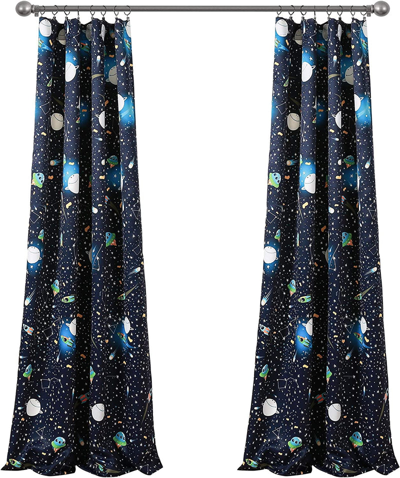 Lush Decor Universe Curtains | Outer Space Stars Galaxy Planet Rocket Pattern Room Darkening Window Panel Set for Living, Dining, Bedroom (Pair), 84” X 52”, Navy, 84" X 52" Home & Garden > Decor > Window Treatments > Curtains & Drapes Lush Decor   