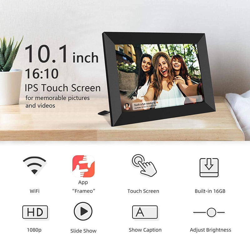 FRAMEO 10.1 Inch Smart Wifi Digital Photo Frame 1280X800 IPS LCD Touch Screen, Auto-Rotate Portrait and Landscape, Built in 16GB Memory, Share Moments Instantly via Frameo App from Anywhere