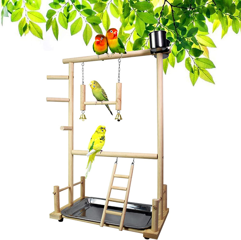 Joyeee Natural Bird Perch Stand, with Playground Ladder, Bird Water Feeder Dishes, Swing, Tray for Cockatiel Parakeet Conure Budgies Parrot Macaw Love Bird Small Birds Animal, 14.5" X 9" X 15.9" M Animals & Pet Supplies > Pet Supplies > Bird Supplies Joyeee