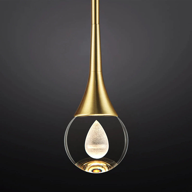 Untrammelife 1-Light Teardrop Crystal Pendant Light, Mini Globe Ceiling Hanging Light in Gold Brushed Brass Finish 8W Dimmable Led Hanging Light for Kitchen Island Bathroom Bedroom Bar