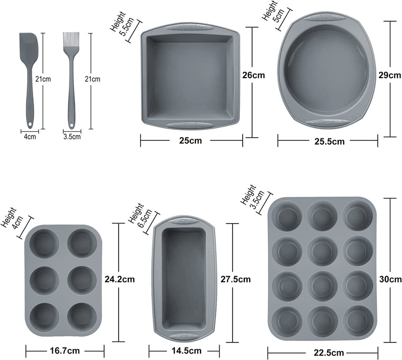 Economical 7In1 Nonstick Silicone Baking Cake Pan Cookie Sheet Molds Tray Set for Oven, BPA Free Heat Resistant Bakeware Suppliers Tools Kit for Muffin Loaf Bread Pizza Cheesecake Cupcake Pie Utensil Home & Garden > Kitchen & Dining > Cookware & Bakeware Aschef   