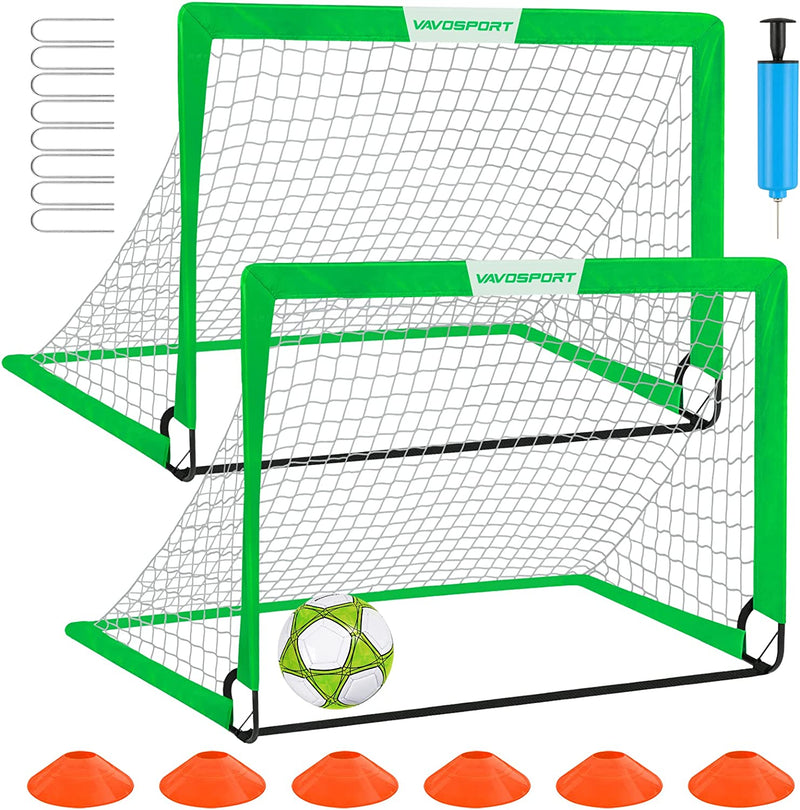 Kids Soccer Goals for Backyard Set - 2 of 4' X 3' Portable Soccer Goal Training Equipment, Pop up Toddler Soccer Net with Soccer Ball, Soccer Set for Kids and Youth Games, Sports, Outdoor Play Sporting Goods > Outdoor Recreation > Winter Sports & Activities VAVOSPORT Green  