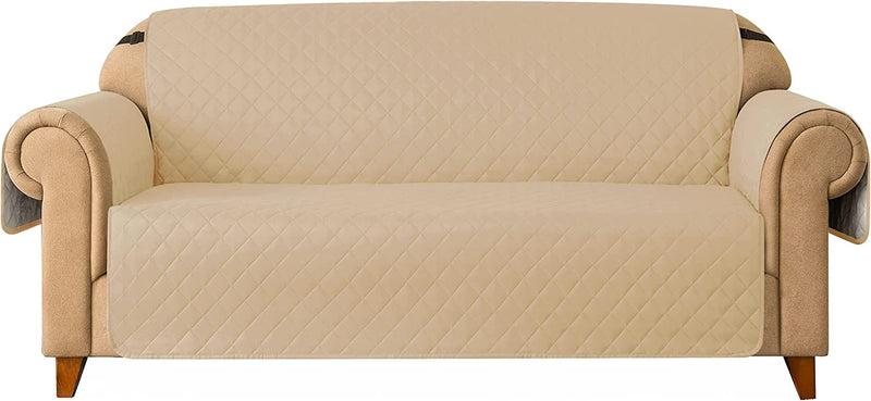 Ouka Reversible Slipcover, Quilted Sofa Cover with Elastic Strap, Soft Furniture Protector for Pets and Kids(Khaki, Oversize Sofa) Home & Garden > Decor > Chair & Sofa Cushions Ouka Khaki Loveseat 