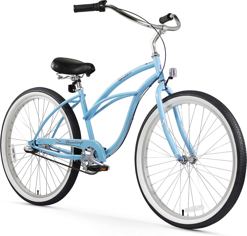 Firmstrong Urban Lady Beach Cruiser Bicycle (24-Inch, 26-Inch, and Ebike) Sporting Goods > Outdoor Recreation > Cycling > Bicycles Firmstrong Baby Blue w/ Black Seat 13 inch / Medium 