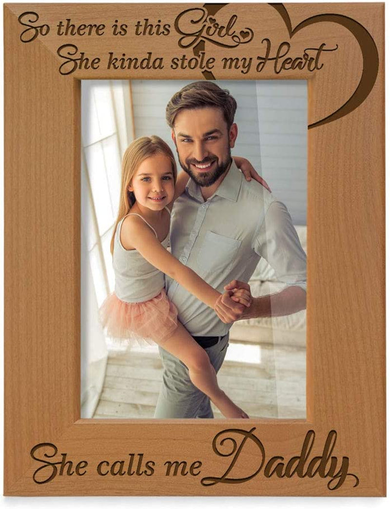 KATE POSH so There Is This Girl, She Kinda Stole My Heart, She Calls Me Daddy Natural Engraved Wood Photo Frame, Father Daughter Gifts, Father'S Day, Best Dad Ever, New Baby, New Dad (5X7 Vertical) Home & Garden > Decor > Picture Frames KATE POSH 5" x 7" Vertical  
