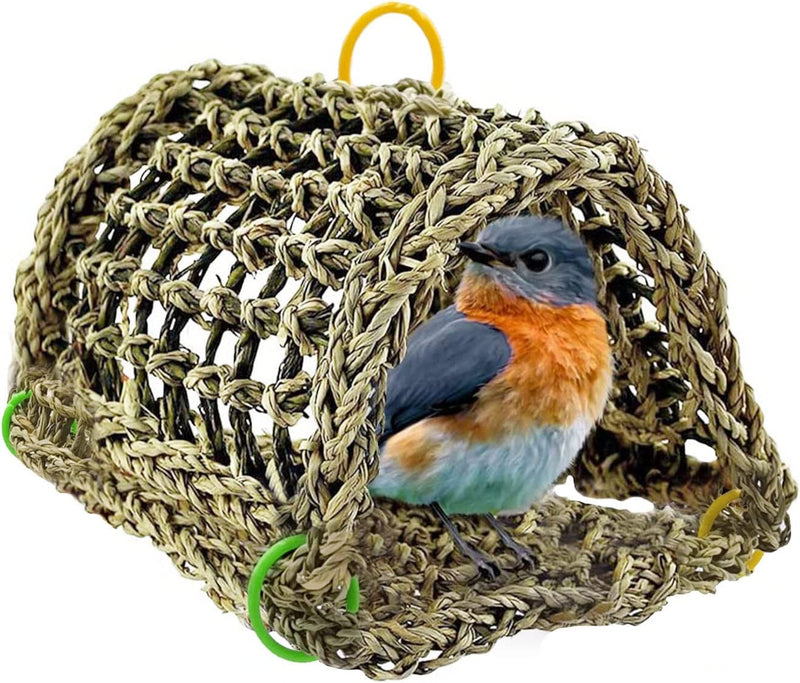 Kathson Bird Sheltering Seagrass Tent Birds Hanging Hammock Parrot Natural Seagrass Tent Snuggle Hut Parakeet Cage Perch Stand Cockatiel Chewing Toy for Conure Lovebird Budgie African Grey Animals & Pet Supplies > Pet Supplies > Bird Supplies kathson   