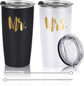 Mr and Mrs Tumbler Set of 2 Stainless Steel Travel Tumbler Ideas for Newlyweds Couples Wife Bride to Be Newly Engaged Bridal Shower, Insulated Travel Tumbler for Wedding Engagement(20 Oz, Black&White) Home & Garden > Kitchen & Dining > Tableware > Drinkware CozyHome 2 Gold,White  