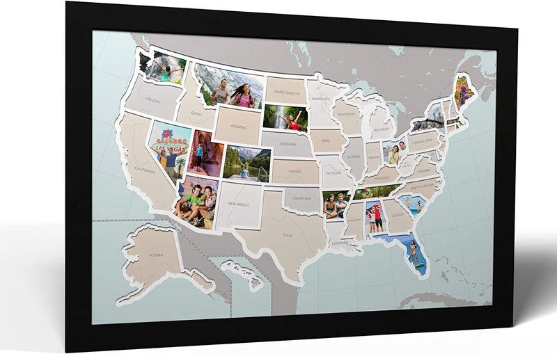 Thunder Bunny Labs 50 States USA Photo Map - Frame Optional - Made in America (Driftwood, Black Frame) Home & Garden > Decor > Picture Frames Thunder Bunny Labs Printed Map Without Frame 