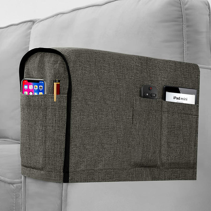 Joywell Linen Armrest Covers for Living Room Anti-Slip Sofa Arm Protector for Dogs, Cats, Pets Armchair Slipcover for Recliner with 4 Pockets for TV Remote Control, Phone, Set of 2, Black Home & Garden > Decor > Chair & Sofa Cushions Joywell Sage Grey 8 inch width 