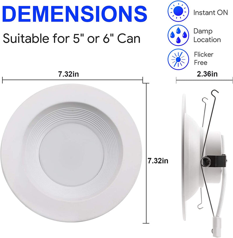Energetic LED Recessed Lighting 5/6 Inch Downlight, 3000K Warm White, 13W=150W, Dimmable, 1000LM, Simple Retrofit Installation, Damp Rated, ETL Listed, 12 Pack Home & Garden > Lighting > Flood & Spot Lights YANKON   