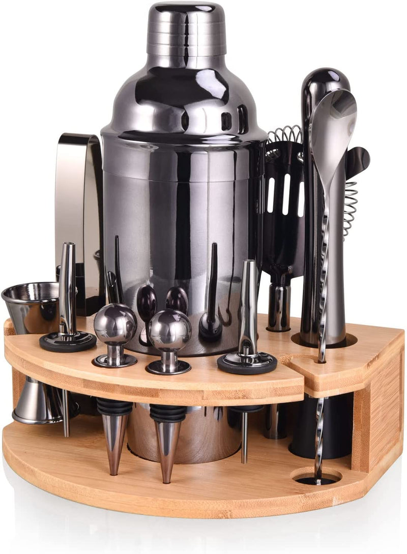 Esmula Bartender Kit with Stylish Bamboo Stand, 12 Piece 25Oz Cocktail Shaker Set for Mixed Drink, Professional Stainless Steel Bar Tool Set - Cocktail Recipes Booklet Home & Garden > Kitchen & Dining > Barware Esmula Titanium plated  