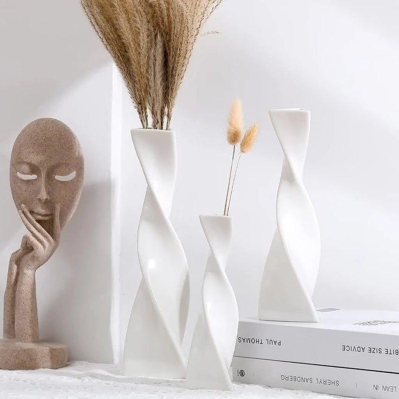 White Vases for Decor, Ceramic Vase Twist Modern Home Decor Vases for Centerpieces, Flower Decorative Vase, Pampas Grass Vase, 3Pcs Minimalist Nordic Boho Ins Style for Wedding Table Party Living Room Sporting Goods > Outdoor Recreation > Cycling > Cycling Apparel & Accessories > Bicycle Helmets Domyniksea White  