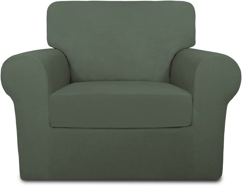 Purefit 4 Pieces Super Stretch Chair Couch Cover for 3 Cushion Slipcover – Spandex Non Slip Soft Sofa Cover for Kids, Pets, Washable Furniture Protector (Sofa, Brown) Home & Garden > Decor > Chair & Sofa Cushions PureFit Greyish Green Small 