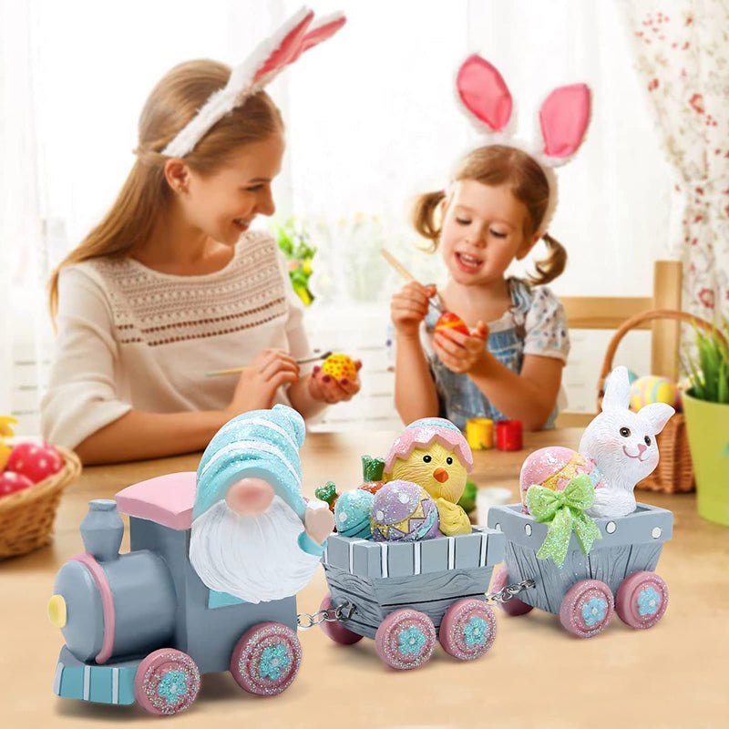 Hodao Easter Decorations Indoor Home Decor Easter Gnome Bunny Chick Small Train Figurines Spring for Table Top Centerpiece Fireplace Decor Cute Easter Decor Gift (Blue) Home & Garden > Decor > Seasonal & Holiday Decorations BOYON   
