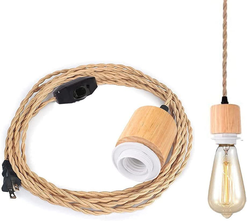 15FT Pendant Light Kit with Switch - Easric Vintage Hanging Lights with Plug in Cord Hanging Lamp Cord with Twisted Hemp Rope E26 Socket DIY Light Fixture for Farmhouse Home Bedroom Living Room Home & Garden > Lighting > Lighting Fixtures Easric 16.4 FT + Nylon Rope  