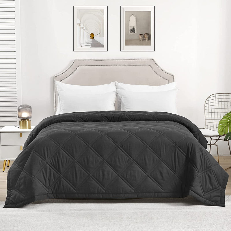 COMFLIVE Quilted Blanket with Satin Trim, down Alternative Blanket, Microfiber Lightweight Comforter, Squared Fashion Designs, 3M Moisture Absorption and Removal Treatment (Green, Full/Queen) Home & Garden > Linens & Bedding > Bedding > Quilts & Comforters COMFLIVE Double Quilted-black King/Cal King 