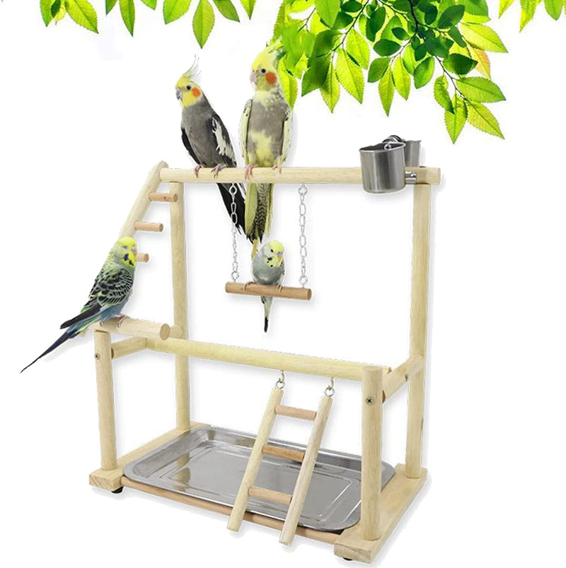 Joyeee Natural Bird Perch Stand, with Playground Ladder, Bird Water Feeder Dishes, Swing, Tray for Cockatiel Parakeet Conure Budgies Parrot Macaw Love Bird Small Birds Animal, 14.5" X 9" X 15.9" M Animals & Pet Supplies > Pet Supplies > Bird Supplies Joyeee