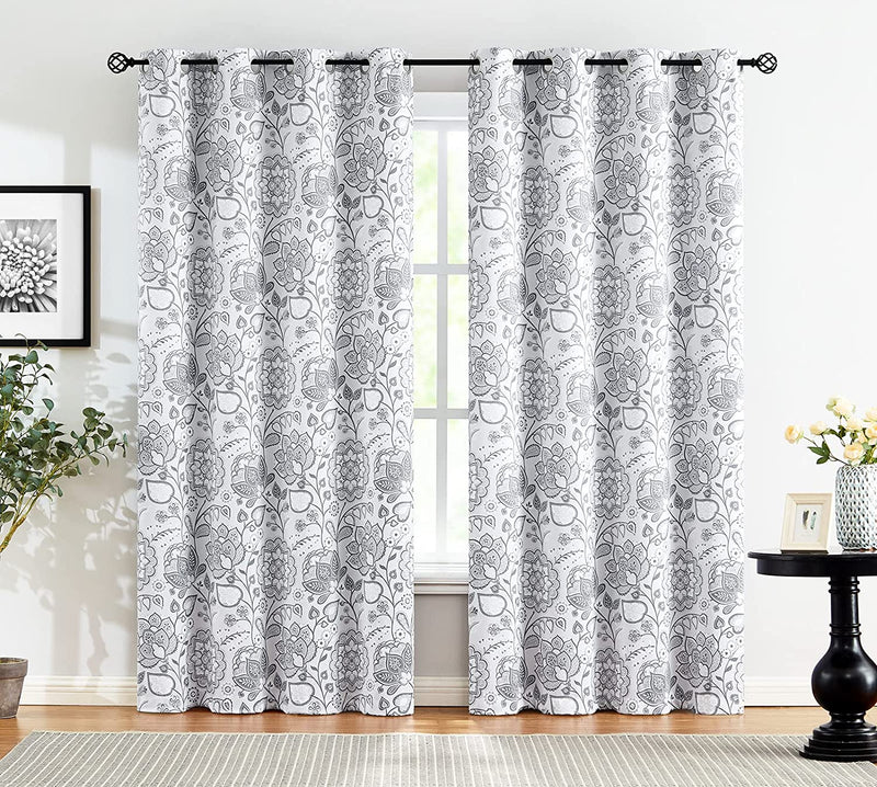 Grey Blackout Curtains Bedroom 63Inch Floral Room Darkening Thermal Insulated Curtain Panels for Living Room Retro Jacobean Window Drapes for Guest Room Grommet Top 2 Panels Home & Garden > Decor > Window Treatments > Curtains & Drapes FMFUNCTEX Jacobean/ Grey 50"W x 96"L 