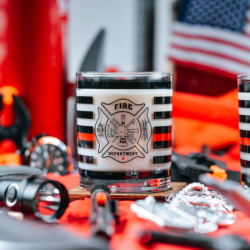 Greenline Goods Thin Red Line Firefighter Whiskey Old Fashioned Glasses (Set of 2) - 10 Oz - Classic Glass Drinkware with Fire Fighter Flag Graphics -Shows Support for First Responders
