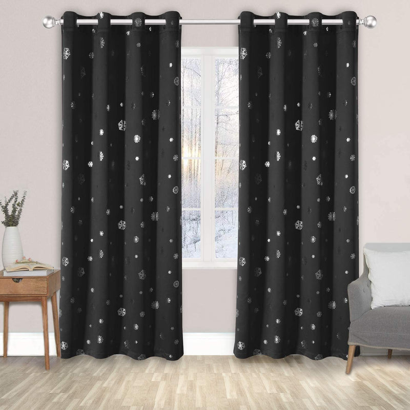 LORDTEX Snowflake Foil Print Christmas Curtains for Living Room and Bedroom - Thermal Insulated Blackout Curtains, Noise Reducing Window Drapes, 52 X 63 Inches Long, Dark Grey, Set of 2 Curtain Panels Home & Garden > Decor > Window Treatments > Curtains & Drapes LORDTEX Dark Grey 52 x 63 inch 