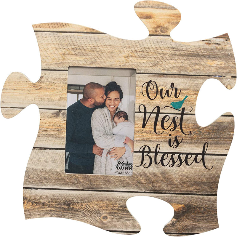 P. Graham Dunn Memories White Distressed Wood Look 4 X 6 Wood Puzzle Wall Plaque Photo Frame Home & Garden > Decor > Picture Frames P. Graham Dunn Brown Nest Bird  