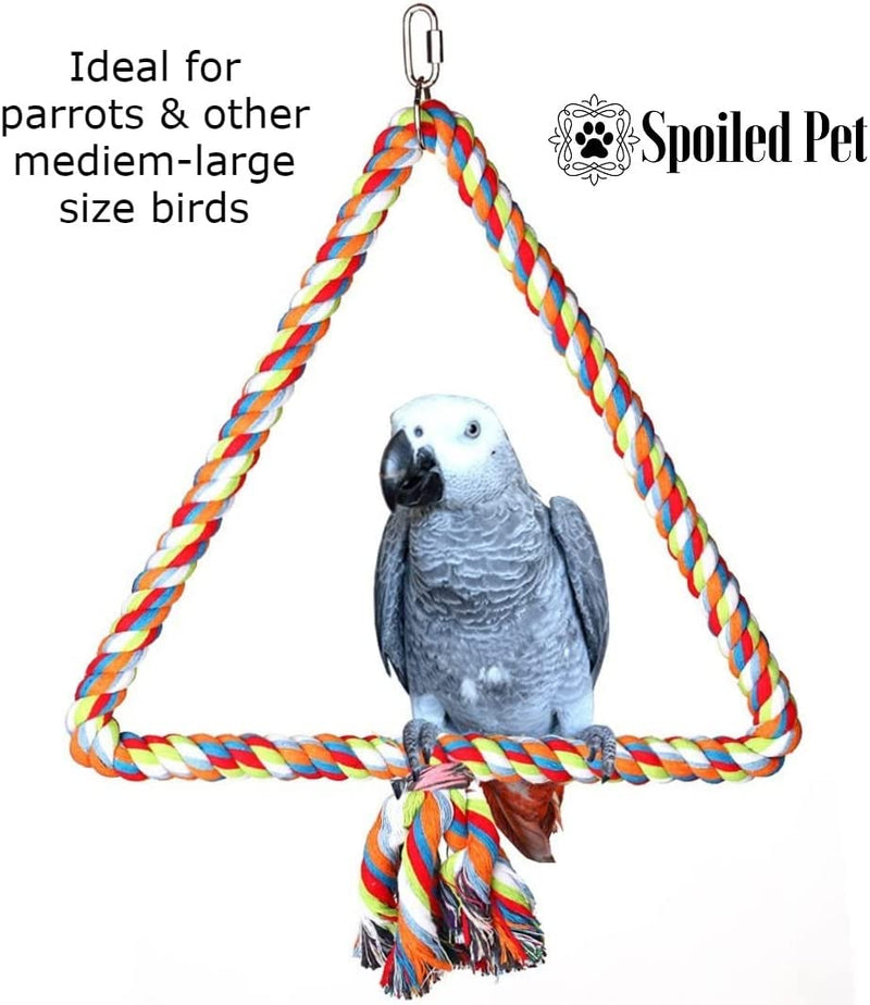 Spoiled Pet® Large Triangle Bird Rope Swing Perch - All Natural Materials - Safe to Climb and Chew - Bird Cage Toy Accessory - Great for African Grey Parrots, Cockatiels, Parakeets, Cockatoos  Spoiled Pet   