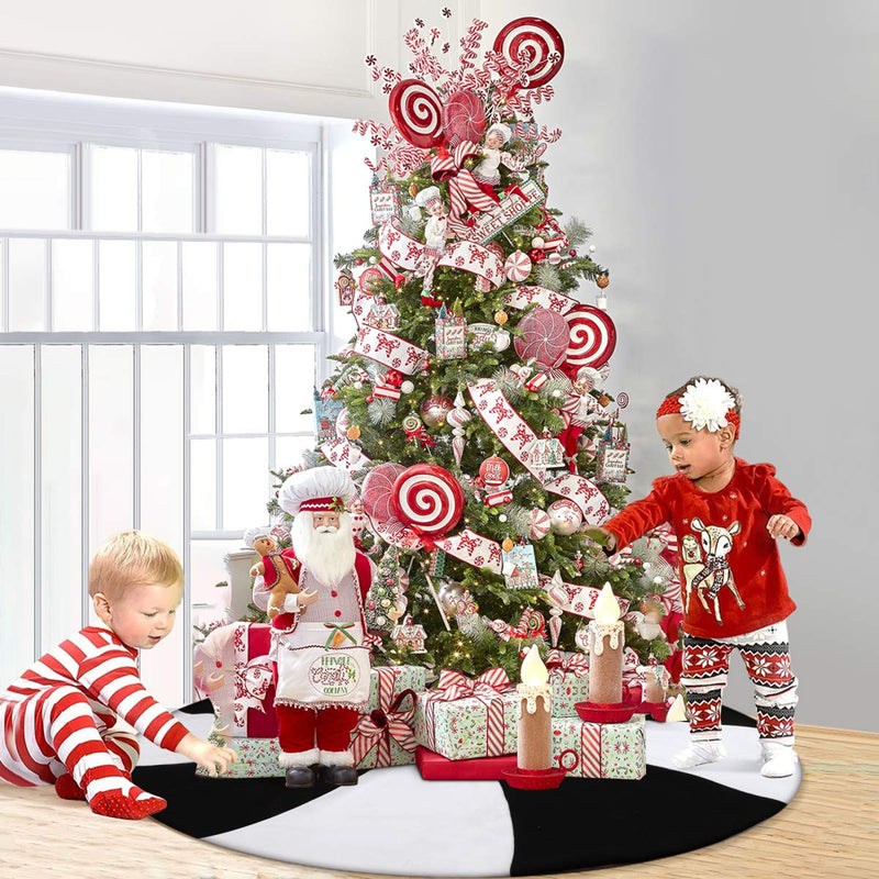 Popfeel Black White Lollipop Christmas Tree Skirt, 36 Inches Halloween Tree Ornaments for Fall Xmas Party Decorations Home & Garden > Decor > Seasonal & Holiday Decorations > Christmas Tree Skirts popfeel   