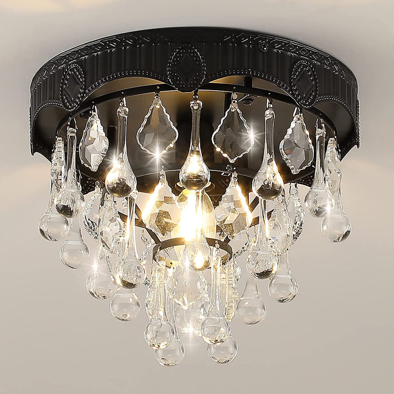 Pasoar Crystal Chandeliers for Dining Room 9.8 Inch Wide Mini Small Lighting Modern Black Ceiling Light 1 Light E12 Socket Flush Ceiling Light Fixture for Dining Room Bedroom Hallway Home & Garden > Lighting > Lighting Fixtures > Chandeliers Pasoar Black 9.8" Wide E12*1 (Bulb Excluded) 