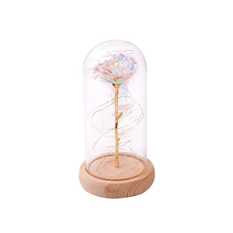 FRCOLOR Artificial Rose Glass Cover LED Light Glass Dome Lamp Romantic Flower Decor Gift for Wedding Birthday Valentine'S Day (Beige Wooden Base) Home & Garden > Decor > Seasonal & Holiday Decorations FRCOLOR   