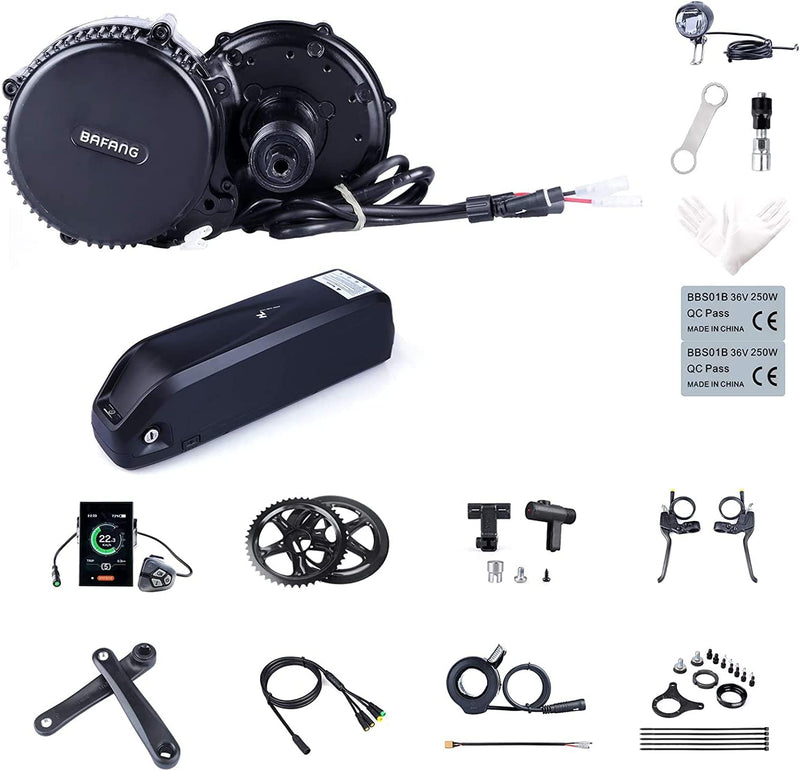 BAFANG BBS02B 48V 750W Mid Drive Electric Bike Motor Ebike Conversion Kit Mid-Mounted Engine for Mountain Bike Road Bicycle with Optional 48V 17.5Ah 18Ah and 48V 20Ah Battery Sporting Goods > Outdoor Recreation > Cycling > Bicycles BAFANG 500C color display 44T & 20Ah Triangle Battery 