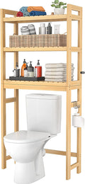 Homykic over the Toilet Storage, 3-Tier Bamboo Bathroom Shelf with 3 Hooks, above Toilet Organizer Rack Freestanding for Small Space, Restroom, Laundry, Easy Assembly, Natural Home & Garden > Household Supplies > Storage & Organization Homykic Natural  